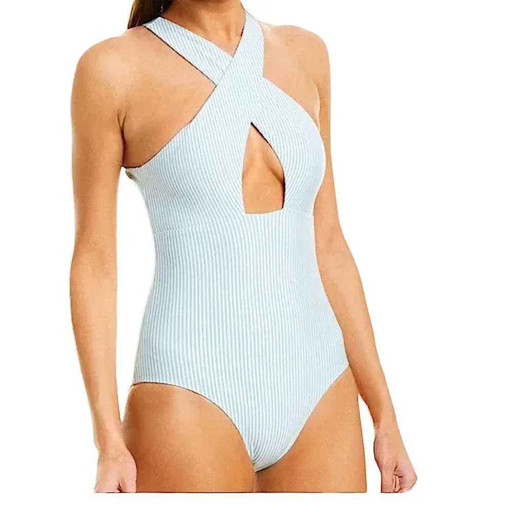 Onia Nicole One-Piece Seersucker Bondi Blue